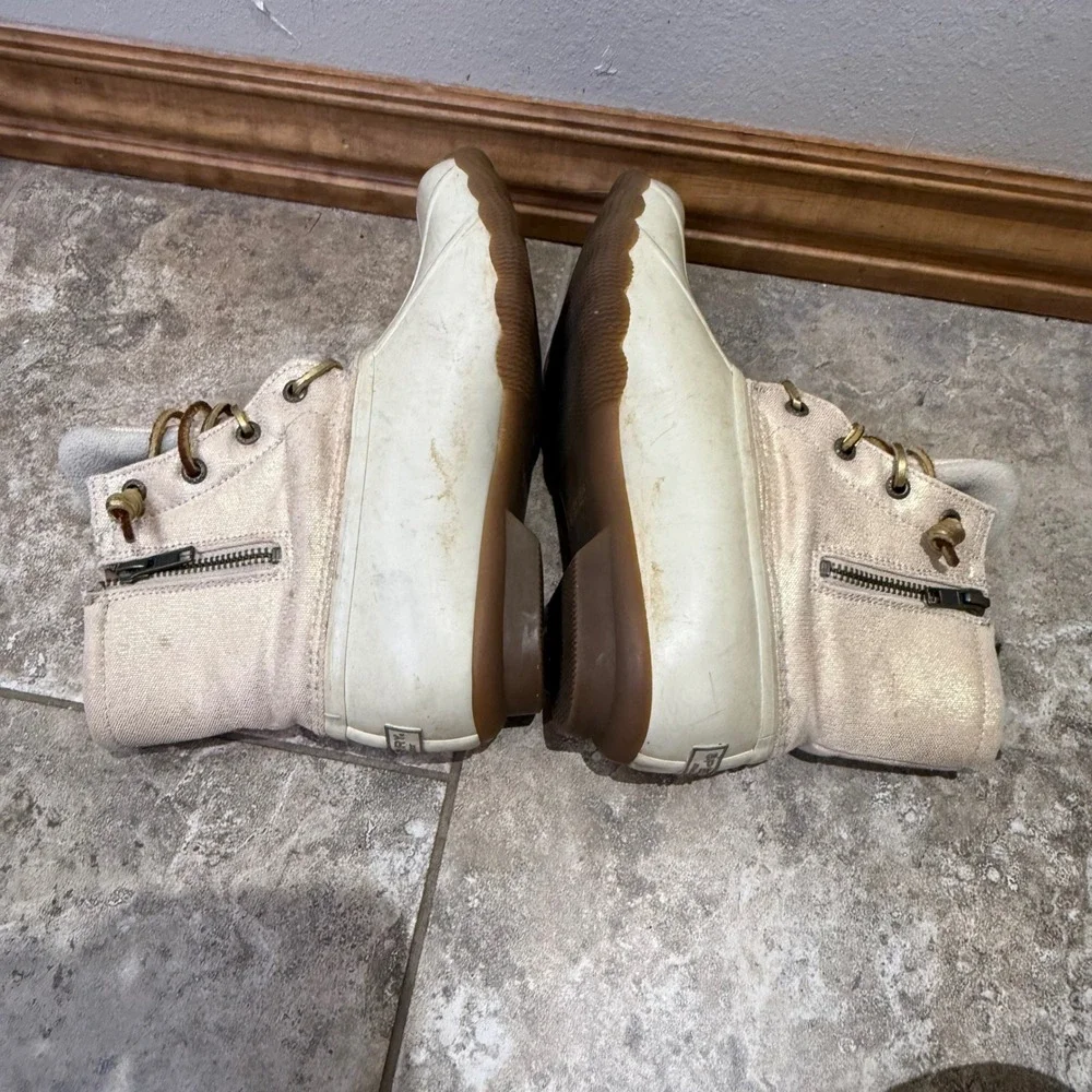 Sperry‎ Women's Duck Boots Waterproof Cream Tan Lace Up Zip Size 7.5